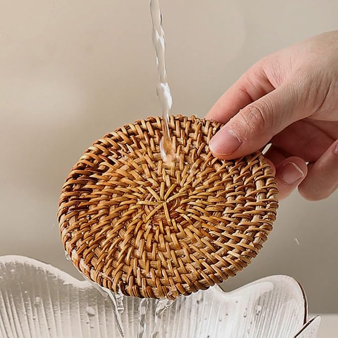 Hand-Woven Natural Rattan Placemats & Coasters