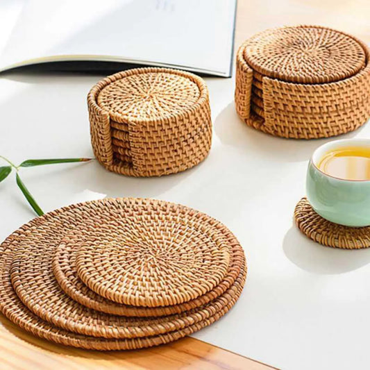 Hand-Woven Natural Rattan Placemats & Coasters
